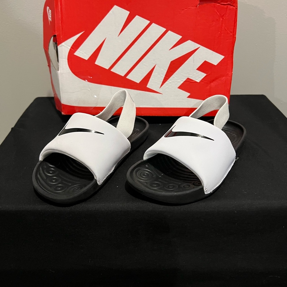 Nike White and Black Slide Sandals-size 9c